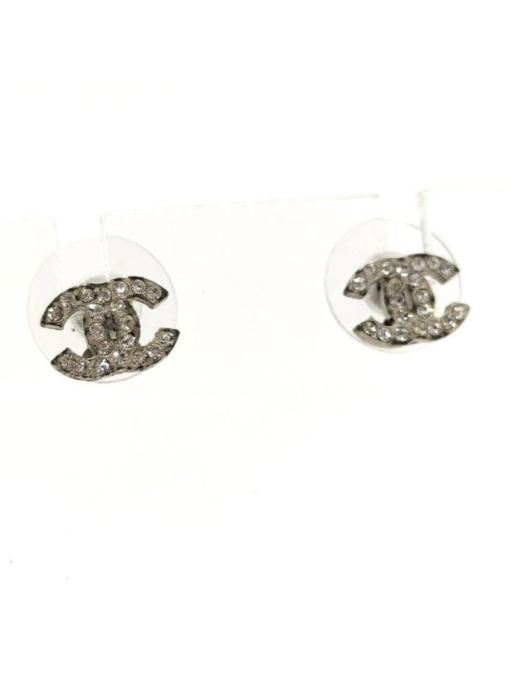 Chanel CC Logo Earrings Rhinestone